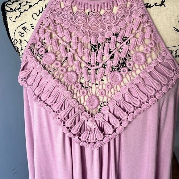 CY Fashion Women’s Large Crochet High Neck Pink Asymmetrical Sleeveless Top - Picture 2 of 7